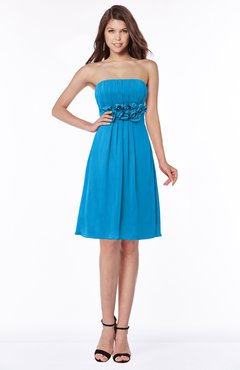 ColsBM Mckenna Cornflower Blue Modest Bateau Sleeveless Half Backless Knee Length Appliques Bridesmaid Dresses