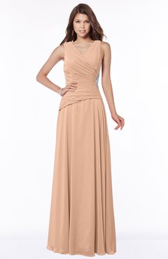 ColsBM Tracy Almost Apricot Modest A-line Sleeveless Zip up Chiffon Pick up Bridesmaid Dresses