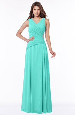 ColsBM Tracy Blue Turquoise Modest A-line Sleeveless Zip up Chiffon Pick up Bridesmaid Dresses