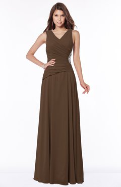 ColsBM Tracy Chocolate Brown Modest A-line Sleeveless Zip up Chiffon Pick up Bridesmaid Dresses