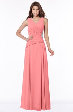 ColsBM Tracy Coral Modest A-line Sleeveless Zip up Chiffon Pick up Bridesmaid Dresses