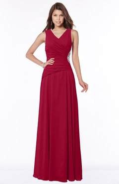 ColsBM Tracy Dark Red Modest A-line Sleeveless Zip up Chiffon Pick up Bridesmaid Dresses