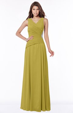 ColsBM Tracy Golden Olive Modest A-line Sleeveless Zip up Chiffon Pick up Bridesmaid Dresses