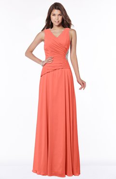 ColsBM Tracy Living Coral Modest A-line Sleeveless Zip up Chiffon Pick up Bridesmaid Dresses