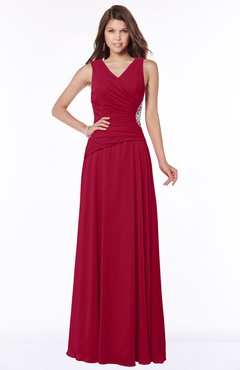 ColsBM Tracy Maroon Modest A-line Sleeveless Zip up Chiffon Pick up Bridesmaid Dresses