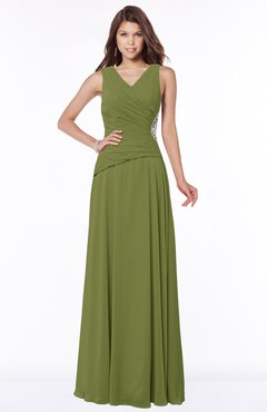 ColsBM Tracy Olive Green Modest A-line Sleeveless Zip up Chiffon Pick up Bridesmaid Dresses
