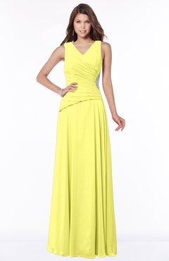 ColsBM Tracy Pale Yellow Modest A-line Sleeveless Zip up Chiffon Pick up Bridesmaid Dresses