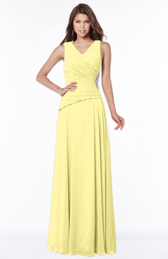 ColsBM Tracy Pastel Yellow Modest A-line Sleeveless Zip up Chiffon Pick up Bridesmaid Dresses