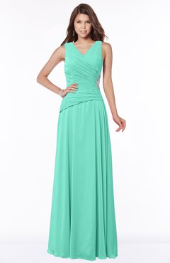 ColsBM Tracy Seafoam Green Modest A-line Sleeveless Zip up Chiffon Pick up Bridesmaid Dresses