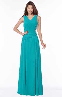 ColsBM Tracy Teal Modest A-line Sleeveless Zip up Chiffon Pick up Bridesmaid Dresses