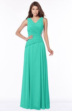 ColsBM Tracy Viridian Green Modest A-line Sleeveless Zip up Chiffon Pick up Bridesmaid Dresses