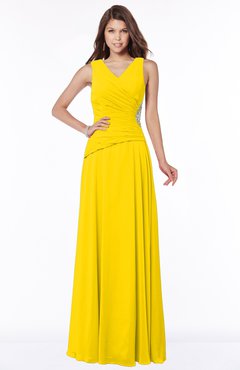 ColsBM Tracy Yellow Modest A-line Sleeveless Zip up Chiffon Pick up Bridesmaid Dresses