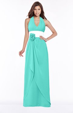 ColsBM Paulina Blue Turquoise Glamorous A-line Halter Chiffon Flower Bridesmaid Dresses