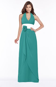 ColsBM Paulina Emerald Green Glamorous A-line Halter Chiffon Flower Bridesmaid Dresses