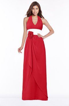ColsBM Paulina Red Glamorous A-line Halter Chiffon Flower Bridesmaid Dresses