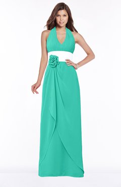 ColsBM Paulina Viridian Green Glamorous A-line Halter Chiffon Flower Bridesmaid Dresses