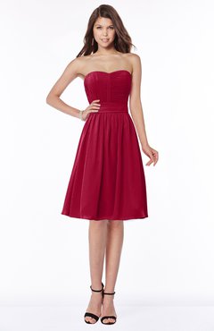 ColsBM Lilia Dark Red Gorgeous A-line Zip up Chiffon Knee Length Pick up Bridesmaid Dresses