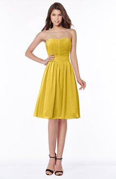 ColsBM Lilia Lemon Curry Gorgeous A-line Zip up Chiffon Knee Length Pick up Bridesmaid Dresses