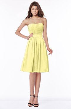 ColsBM Lilia Pastel Yellow Gorgeous A-line Zip up Chiffon Knee Length Pick up Bridesmaid Dresses