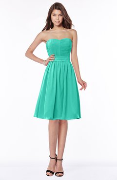 ColsBM Lilia Viridian Green Gorgeous A-line Zip up Chiffon Knee Length Pick up Bridesmaid Dresses