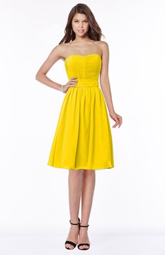 ColsBM Lilia Yellow Gorgeous A-line Zip up Chiffon Knee Length Pick up Bridesmaid Dresses