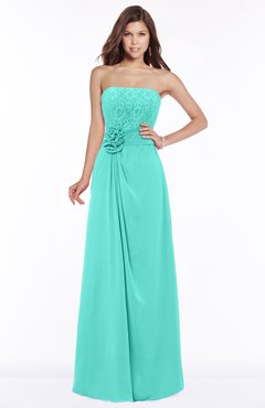 ColsBM Ella Blue Turquoise Gorgeous A-line Sleeveless Chiffon Floor Length Flower Bridesmaid Dresses