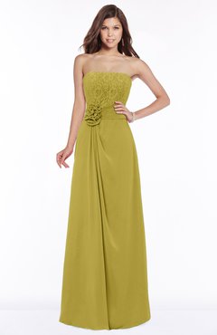 ColsBM Ella Golden Olive Gorgeous A-line Sleeveless Chiffon Floor Length Flower Bridesmaid Dresses