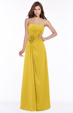 ColsBM Ella Lemon Curry Gorgeous A-line Sleeveless Chiffon Floor Length Flower Bridesmaid Dresses