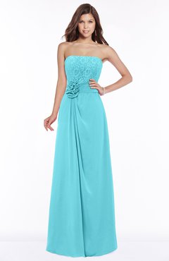 ColsBM Ella Turquoise Gorgeous A-line Sleeveless Chiffon Floor Length Flower Bridesmaid Dresses