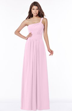 ColsBM Laverne Baby Pink Modest A-line Half Backless Chiffon Floor Length Ruching Bridesmaid Dresses