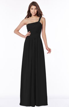 ColsBM Laverne Black Modest A-line Half Backless Chiffon Floor Length Ruching Bridesmaid Dresses