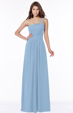 ColsBM Laverne Dusty Blue Modest A-line Half Backless Chiffon Floor Length Ruching Bridesmaid Dresses
