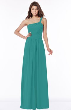 ColsBM Laverne Emerald Green Modest A-line Half Backless Chiffon Floor Length Ruching Bridesmaid Dresses