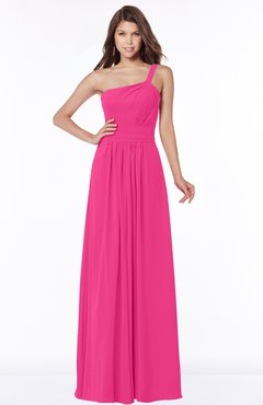 ColsBM Laverne Fandango Pink Modest A-line Half Backless Chiffon Floor Length Ruching Bridesmaid Dresses