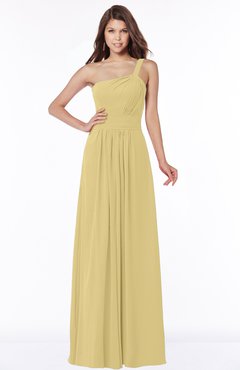 ColsBM Laverne Gold Modest A-line Half Backless Chiffon Floor Length Ruching Bridesmaid Dresses
