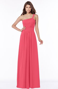 ColsBM Laverne Guava Modest A-line Half Backless Chiffon Floor Length Ruching Bridesmaid Dresses