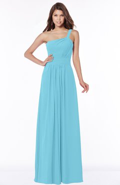 ColsBM Laverne Light Blue Modest A-line Half Backless Chiffon Floor Length Ruching Bridesmaid Dresses