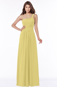 ColsBM Laverne Misted Yellow Modest A-line Half Backless Chiffon Floor Length Ruching Bridesmaid Dresses