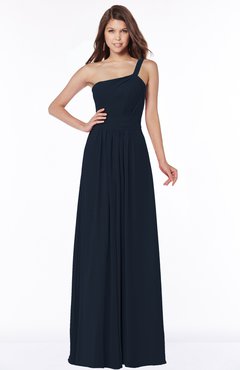 ColsBM Laverne Navy Blue Modest A-line Half Backless Chiffon Floor Length Ruching Bridesmaid Dresses