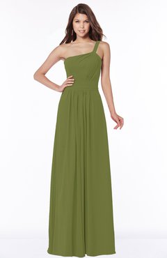 ColsBM Laverne Olive Green Modest A-line Half Backless Chiffon Floor Length Ruching Bridesmaid Dresses