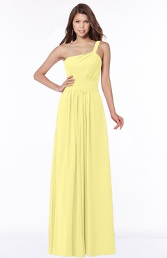 ColsBM Laverne Pastel Yellow Modest A-line Half Backless Chiffon Floor Length Ruching Bridesmaid Dresses