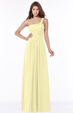 ColsBM Laverne Soft Yellow Modest A-line Half Backless Chiffon Floor Length Ruching Bridesmaid Dresses