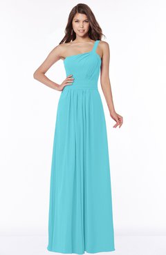 ColsBM Laverne Turquoise Modest A-line Half Backless Chiffon Floor Length Ruching Bridesmaid Dresses