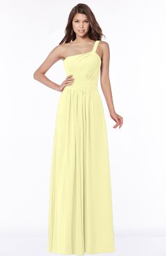 ColsBM Laverne Wax Yellow Modest A-line Half Backless Chiffon Floor Length Ruching Bridesmaid Dresses
