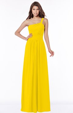 ColsBM Laverne Yellow Modest A-line Half Backless Chiffon Floor Length Ruching Bridesmaid Dresses