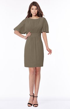 ColsBM Talia Carafe Brown Luxury A-line Short Sleeve Zip up Chiffon Pleated Bridesmaid Dresses