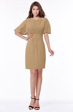 ColsBM Talia Indian Tan Luxury A-line Short Sleeve Zip up Chiffon Pleated Bridesmaid Dresses