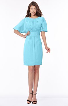 ColsBM Talia Light Blue Luxury A-line Short Sleeve Zip up Chiffon Pleated Bridesmaid Dresses