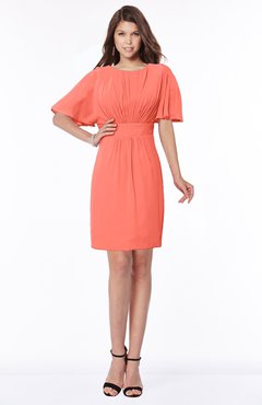 ColsBM Talia Living Coral Luxury A-line Short Sleeve Zip up Chiffon Pleated Bridesmaid Dresses