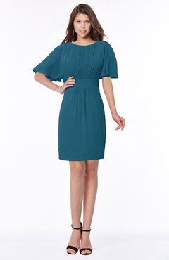 ColsBM Talia Moroccan Blue Luxury A-line Short Sleeve Zip up Chiffon Pleated Bridesmaid Dresses